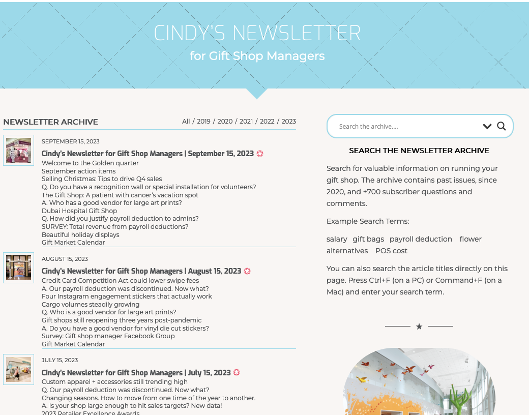 Hospital Gift Shop Manager Newsletter
